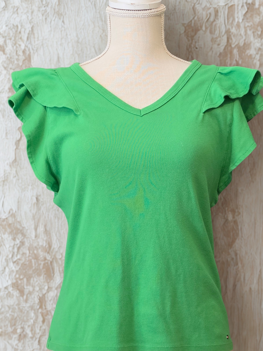 Tommy Hilfiger Bright Green V-Neck Flutter Sleeve Tank